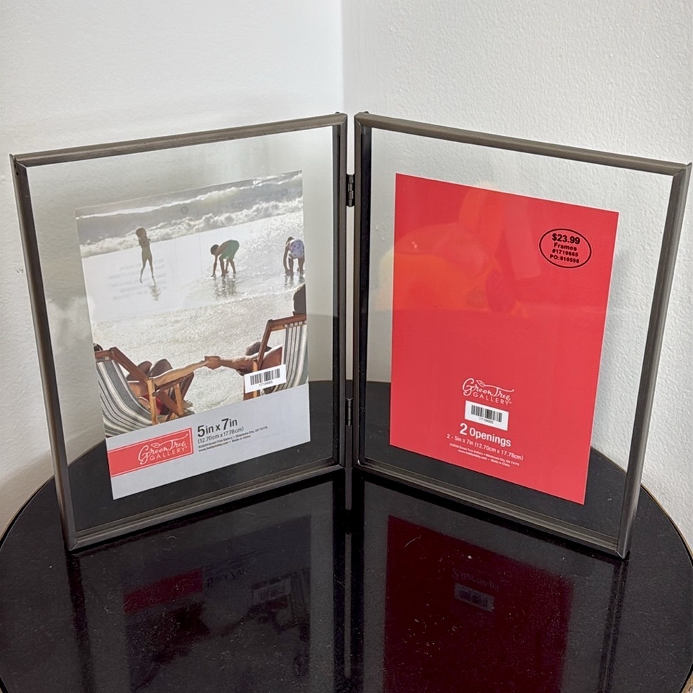 NWT Green Tree Gallery Chrome 5x7 Double Picture Frame Slide In